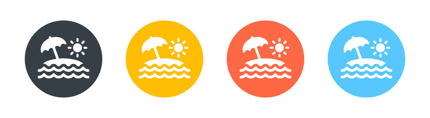 Beach icon. Containing parasol, sun, sea, island icon. Vector illustration