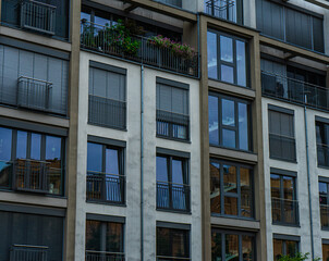 Obraz premium building with darken facade and white details