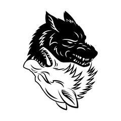 vector two black and white wolf heads