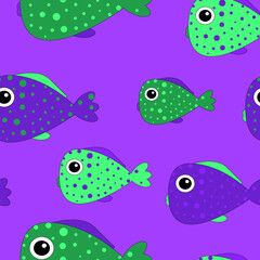 Fototapeta premium Fish pattern on a purple background. Cute fishes