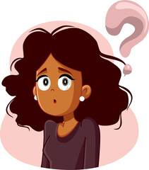 Confused Woman Having Many Questions Vector Cartoon