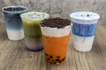Choclolate cookie thai tea and other choices of cold beverage mixes iced boba drink for a refreshing beverage