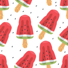 Seamless vector pattern of watermelon slices for print design. Summer decoration element. Cartoon sugar. Wrapping paper. Summertime concept.