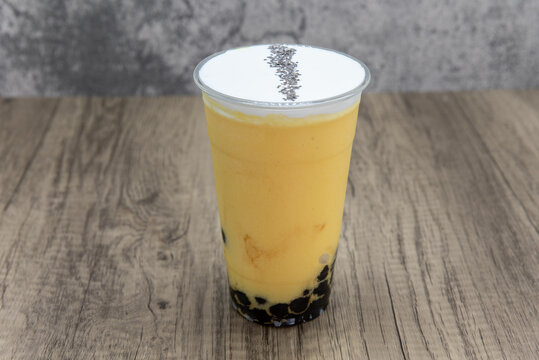 Orange mago latte cold beverage mixes iced boba drink for a refreshing beverage