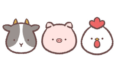 ウシとブタとニワトリのアイコンセット