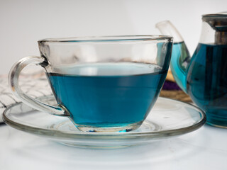 A cup of blue tea that made from buterfly pea flower