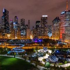 Fotobehang aerial photo of millennium park in chicago illinois at night © Aon Prestige Media