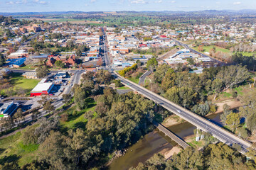 Aerial view of Cowra NSW Australia. Located in the central west of NSW this town is an agricultural...