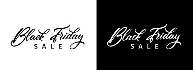 Black Friday Sale text for use in your creative design. Modern calligraphy. Vector hand lettering. Black Friday handwritten text isolated on black and white background.