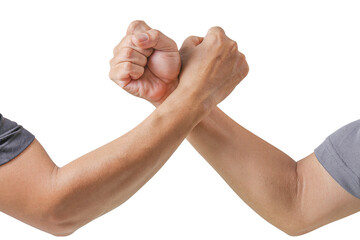 Human arm wrestling isolated on white background ,clipping path included use for graphic design