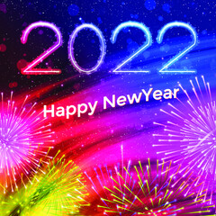 Happy New Year 2022 Greeting With Colorful Fireworks