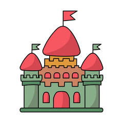 Royal palace doodle vector illustration, colored  hand drawn sketching style