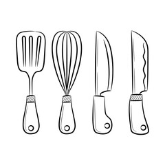 Chef Knife kitchen utensil equipment vector illustration, with hand drawn sketching design
