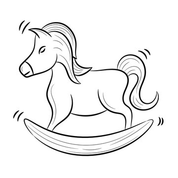 Wooden rocking horse toys, with hand drawn sketching vector illustration