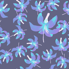Fototapeta na wymiar Azure Seamless Foliage. Indigo Pattern Botanical. Blue Tropical Foliage. Navy Flower Leaves. Cobalt Floral Textile. Flora Background. Spring Botanical. Garden Hibiscus