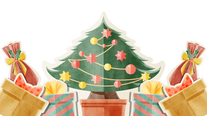 クリスマスプレゼントともみの木の手書き水彩風イラスト