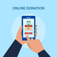 Online donation. Flat vector template Style Suitable for Web Landing Page.