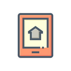 Smart home or house building and mobile phone or smartphone vector icon. That device for control, monitoring system, security, energy i.e. electricity, thermostat, light by network or iot. 48x48 pixel