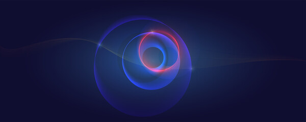 Background with abstract pattern. Glowing lines and circles blending on color background. Vector illustration