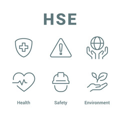 HSE. Health Safety Environment acronym. Vector Illustration concept banner with icons and keywords. Simple outline style isolated on white background EPS 10
