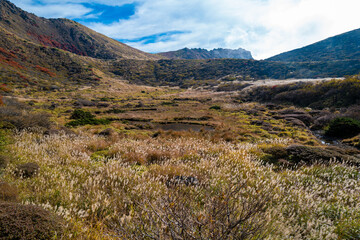 大分県の紅葉のくじゅう連山の風景  Mt.Kujyu range scenery of autumn leaves in Oita Prefecture 