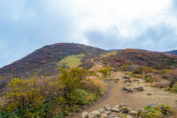 大分県の紅葉のくじゅう連山の風景  Mt.Kujyu range scenery of autumn leaves in Oita Prefecture 