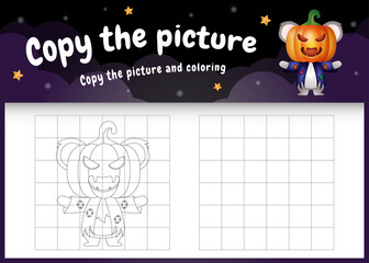 copy the picture kids game and coloring page with a cute koala using halloween costume