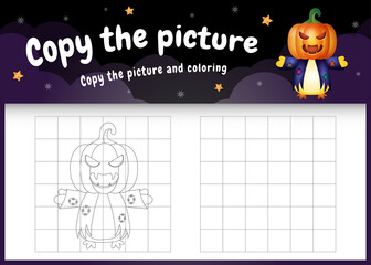 copy the picture kids game and coloring page with a cute chick using halloween costume