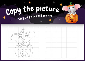 copy the picture kids game and coloring page with a cute elephant using halloween costume