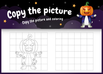 copy the picture kids game and coloring page with a cute rabbit using halloween costume