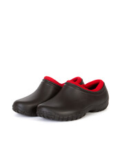 black rubber shoes on a white background
