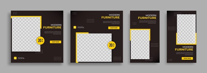 Furniture Editable minimal square banner template with geometric shapes for social media post, story and web internet ads. Vector illustration