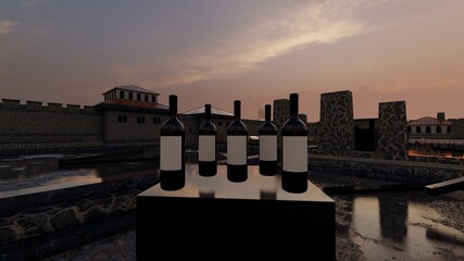 wine bottle on table with white label