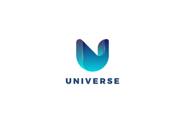 Letter u blue color 3d creative modern business logo     