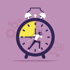 businessman runs like squirrel in wheel, deadline and stressful task, time management vector concept