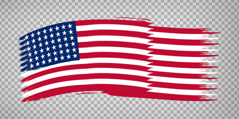 Flag  United States brush stroke background.  Flag waving  United States of America on transparent background for your web site design.  USA. EPS10.