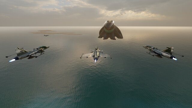 sea monster and jet plane
