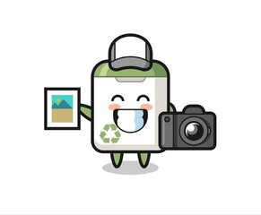Character Illustration of trash can as a photographer