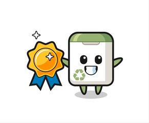 trash can mascot illustration holding a golden badge