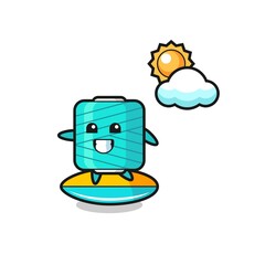 Illustration of yarn spool cartoon do surfing on the beach