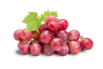 red grapes with leaf isolated on white