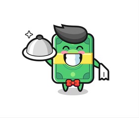 Character mascot of money as a waiters