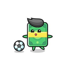 Illustration of money cartoon is playing soccer