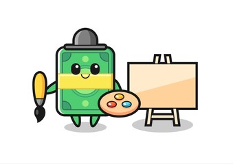 Illustration of money mascot as a painter