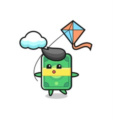 money mascot illustration is playing kite