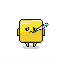 folder mascot character with fever condition