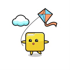folder mascot illustration is playing kite