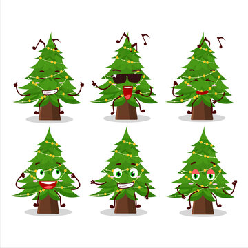An image of christmas tree dancer cartoon character enjoying the music