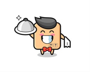 Character mascot of cardboard box as a waiters