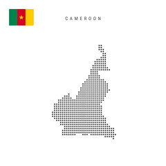 Obraz premium Square dots pattern map of Cameroon. Cameroonian dotted pixel map with flag. Vector illustration